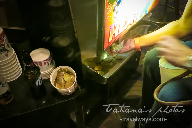 Gambling and winning on slot machine at Las Vegas Club casino - on Fremont Street Experience, Las Vegas