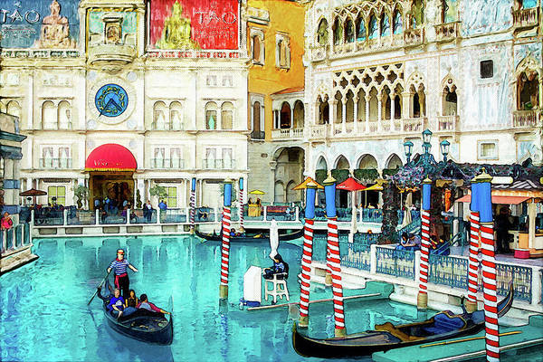Venice in Las Vegas gondolas digital watercolor