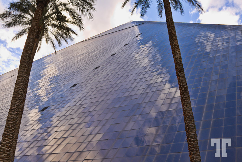 Luxor Hotel pyramid reflecting the sky and clouds